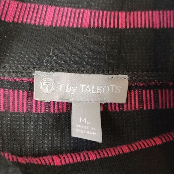 T by Talbot's Pink Ombre Stripe Snap Shoulder Mock Neck Top Size MP - Picture 2 of 11